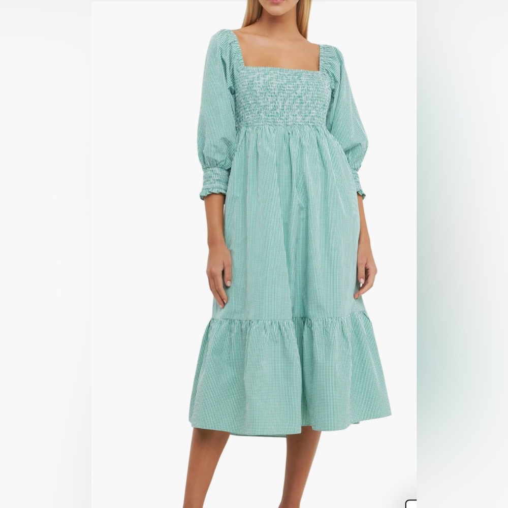 Gingham Smocked Midi Dress